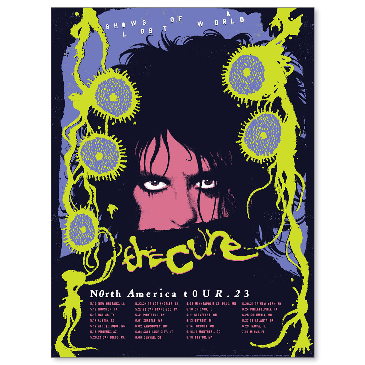 The Cure Shows of a Lost World Tour 2023 Poster (Moody Blue/Lemon Lime Colorway)