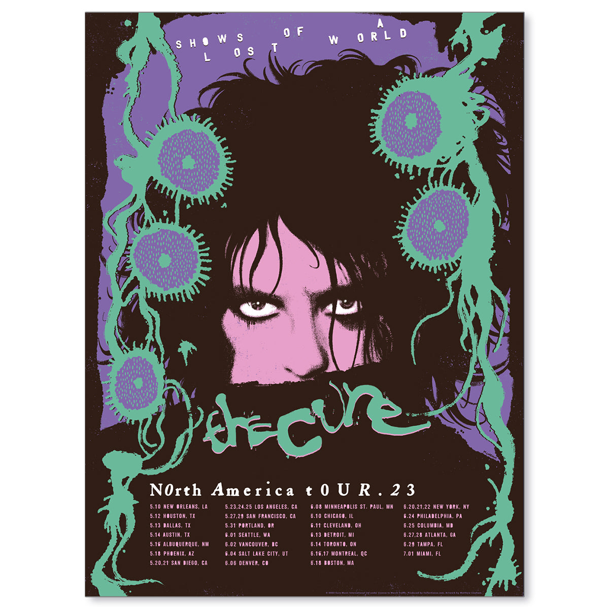 The Cure Shows of a Lost World Tour 2023 Poster (Lavender/Mint)