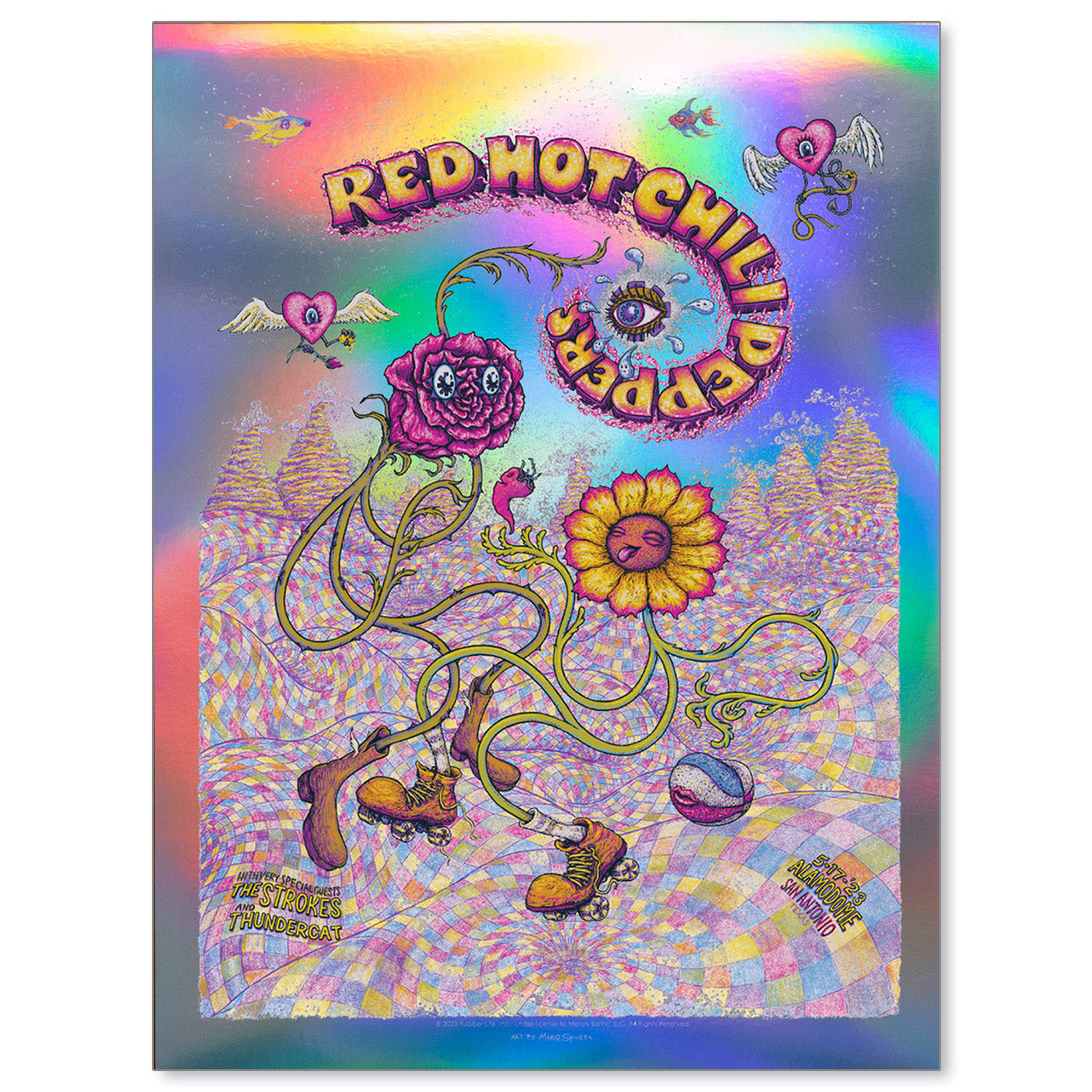 Red Hot Chili Peppers San Antonio May 17, 2023 Rainbow Foil Poster & Trading Card