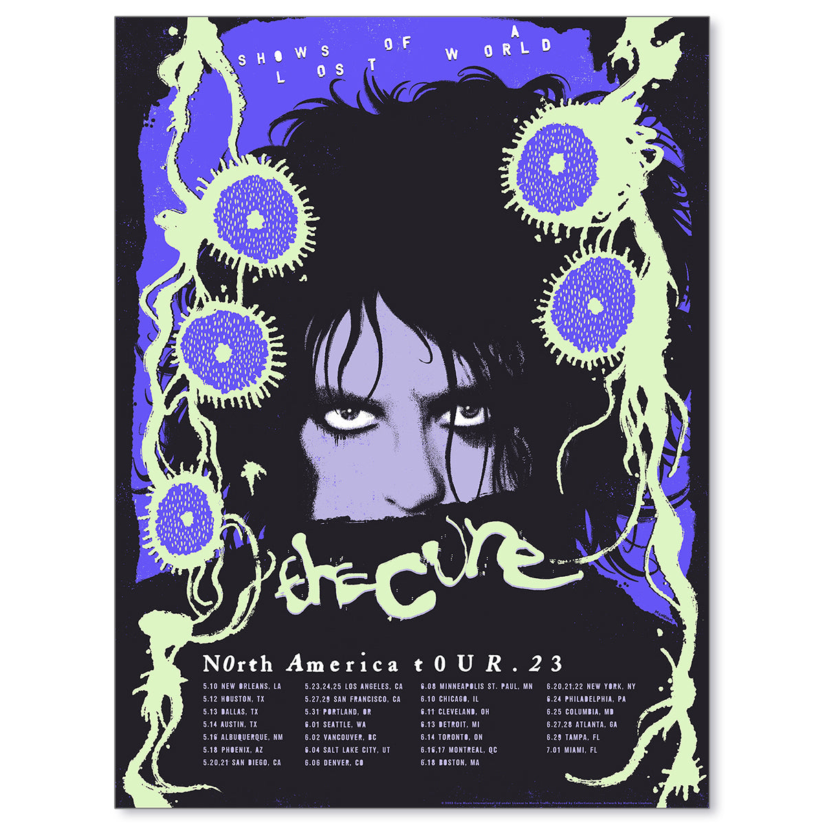 The Cure Shows of a Lost World Tour 2023 Poster (Periwinkle/Lime Colorway)