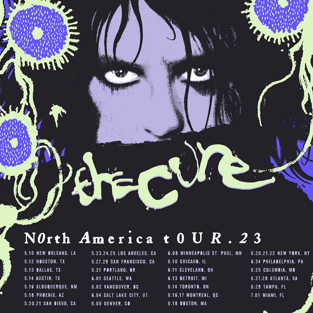 The Cure Shows of a Lost World Tour 2023 Poster (Periwinkle/Lime Colorway)