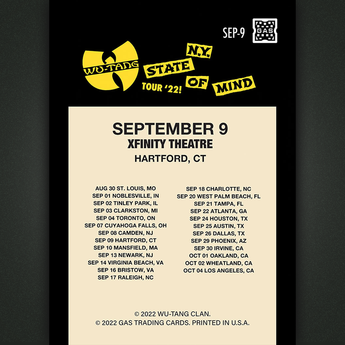Wu Tang Clan Hartford September 9, 2022 Exclusive GAS Trading Card