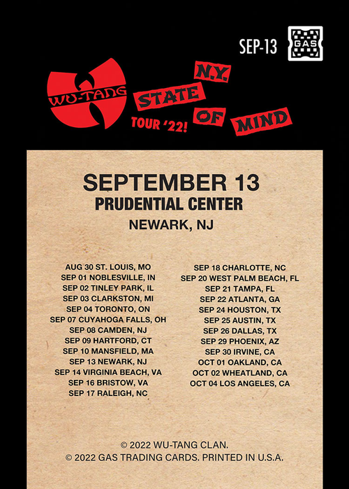 Wu Tang Clan Newark September 13, 2022 Exclusive GAS Trading Card